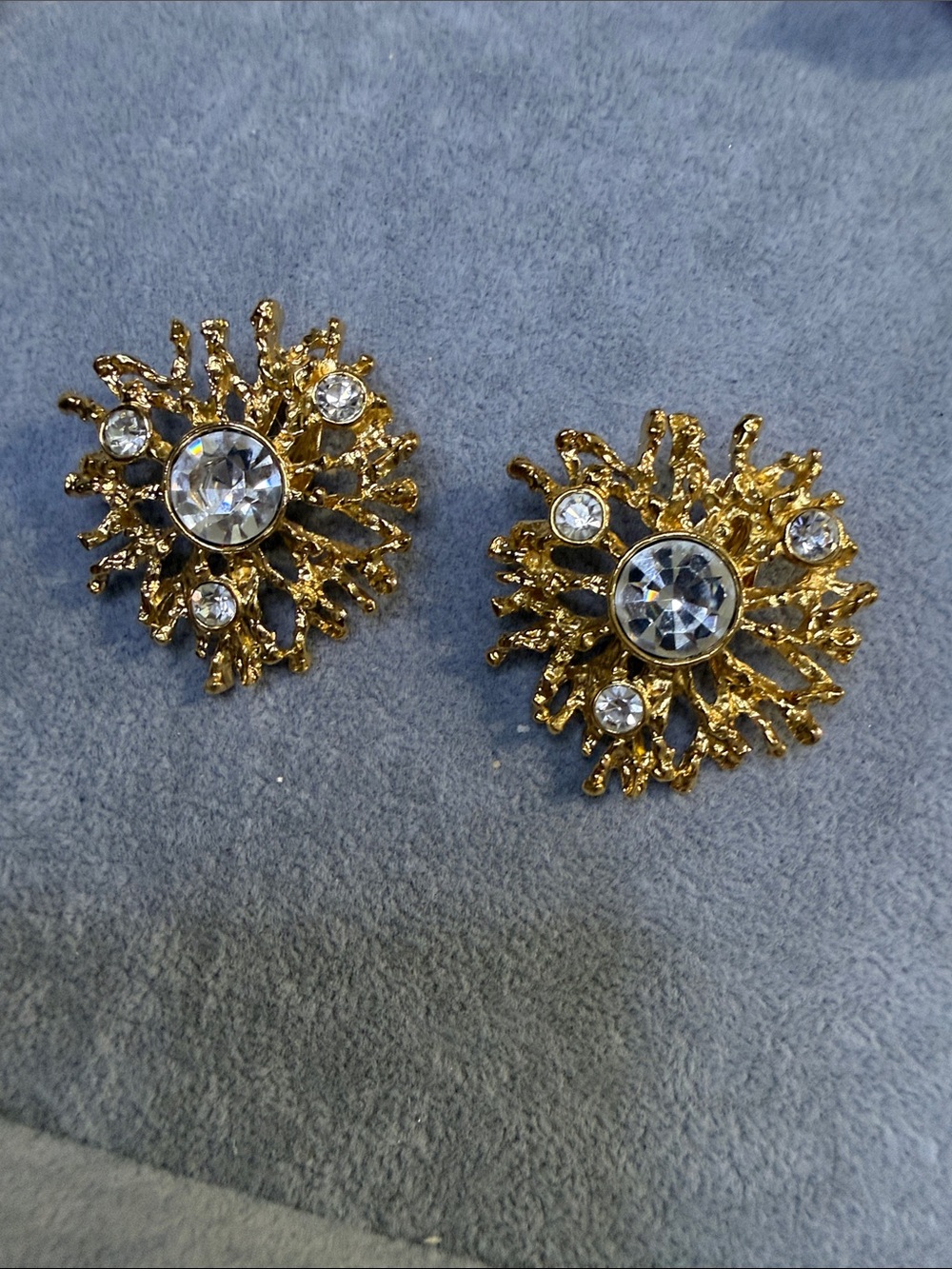 Kjl for Avon clip on Gold Crystal Cluster Earrings